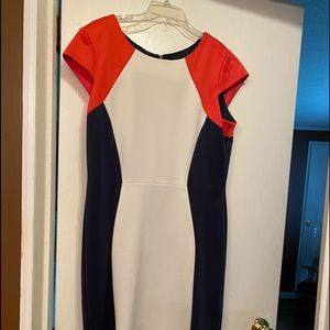 Navy / orange/ vanilla colored dress size 14
